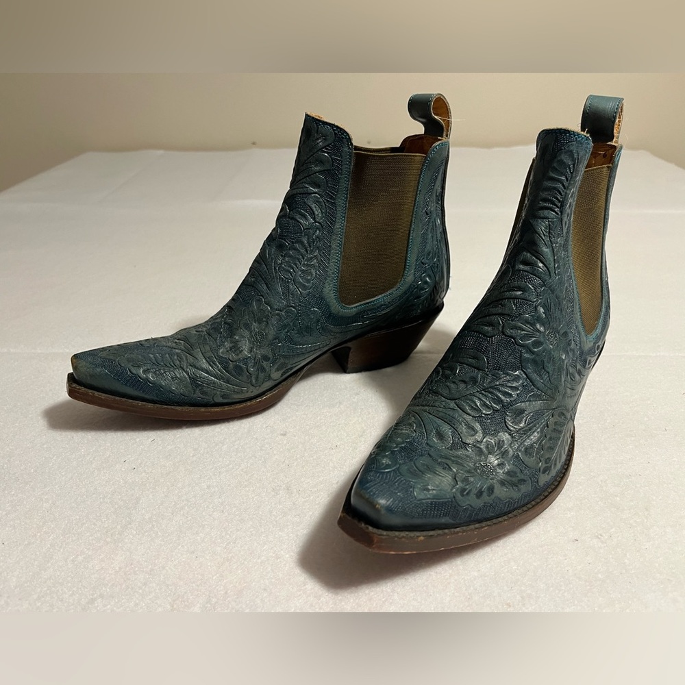 Old Gringo Boot Star Men’s 7D 9-150 Wyoming Blue Jeans TOOLED Leather Boots - Picture 9 of 13